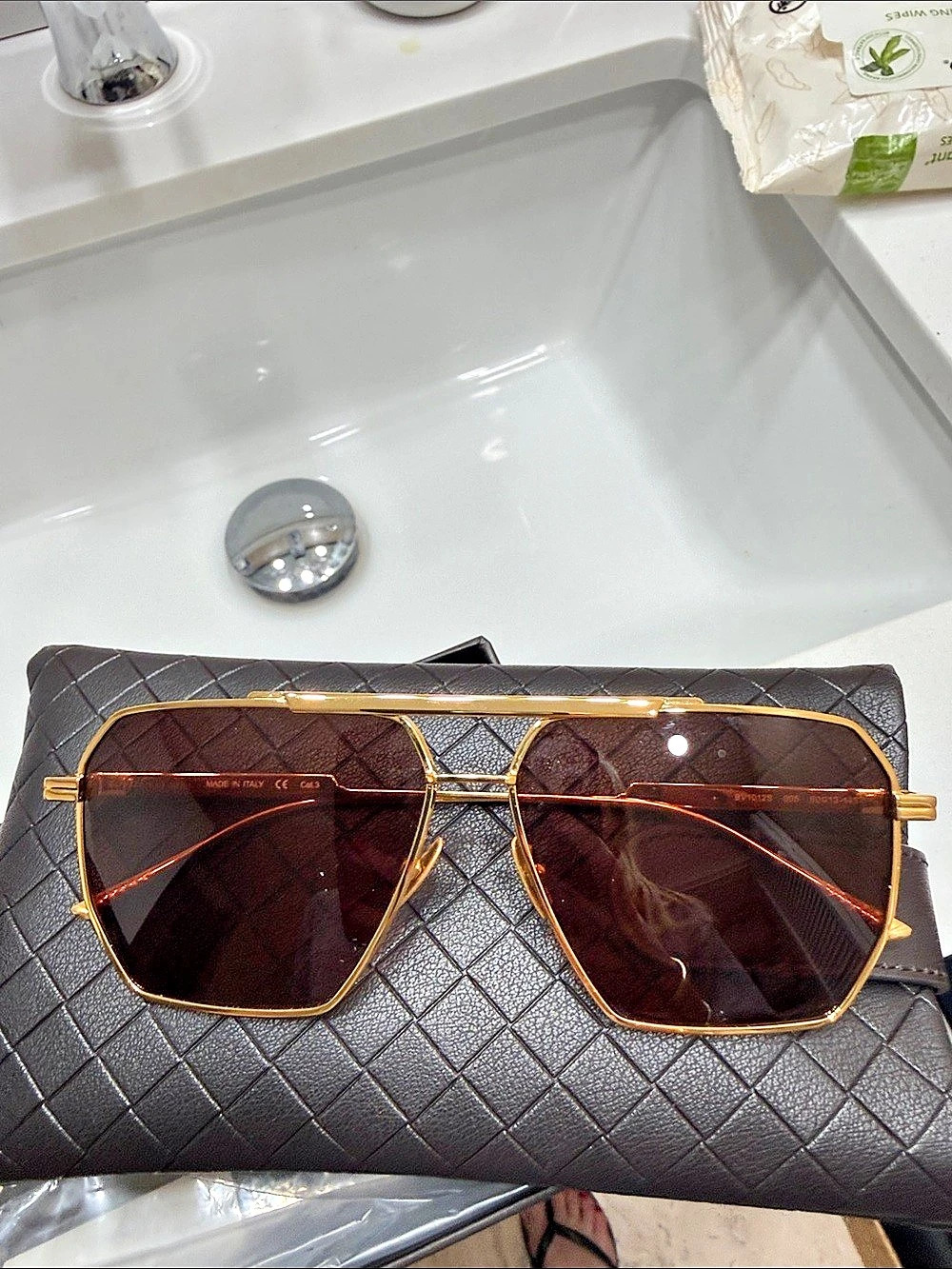 Bottega Veneta BV1012S Geometric Aviator Sunglasses Brown & Gold Sunglasses